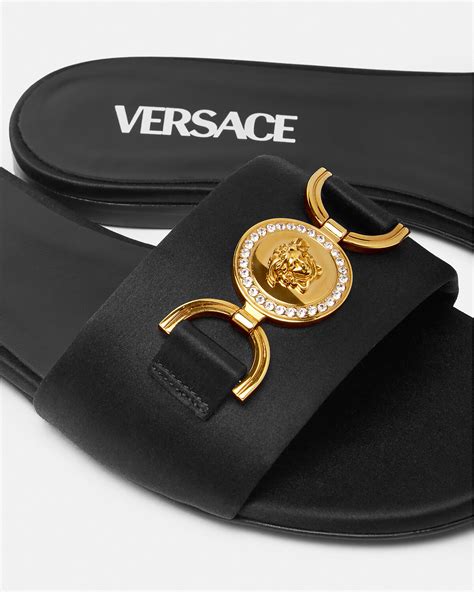 versace allover sandals|versace medusa flats sandals women.